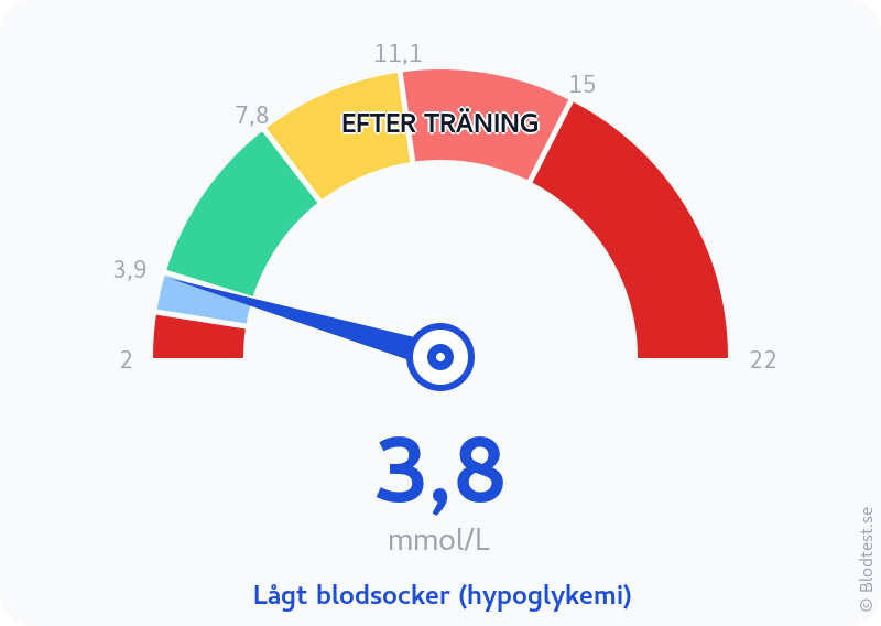 Blodsocker 3,8 mmol/L efter träning – lågt blodsocker (hypoglykemi) – visuell mätare