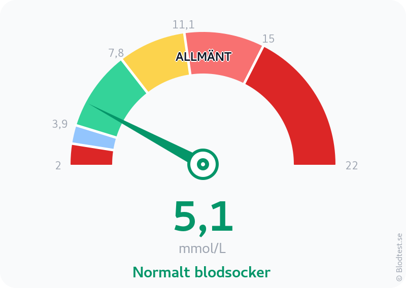 Blodsocker 5,1 mmol/L – normalt blodsocker – visuell mätare