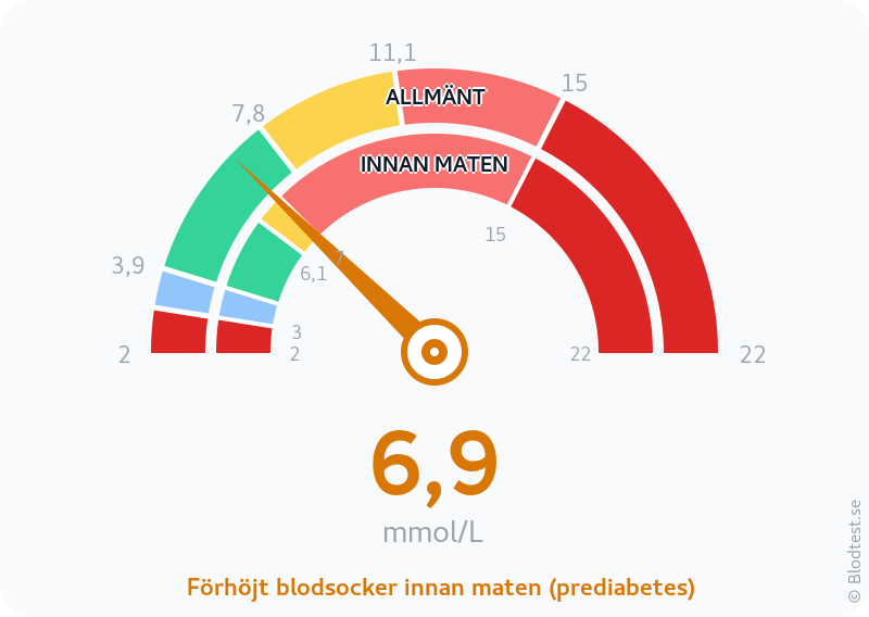 Blodsocker 6,9 mmol/L innan maten – förhöjt blodsocker innan maten (prediabetes) – visuell mätare