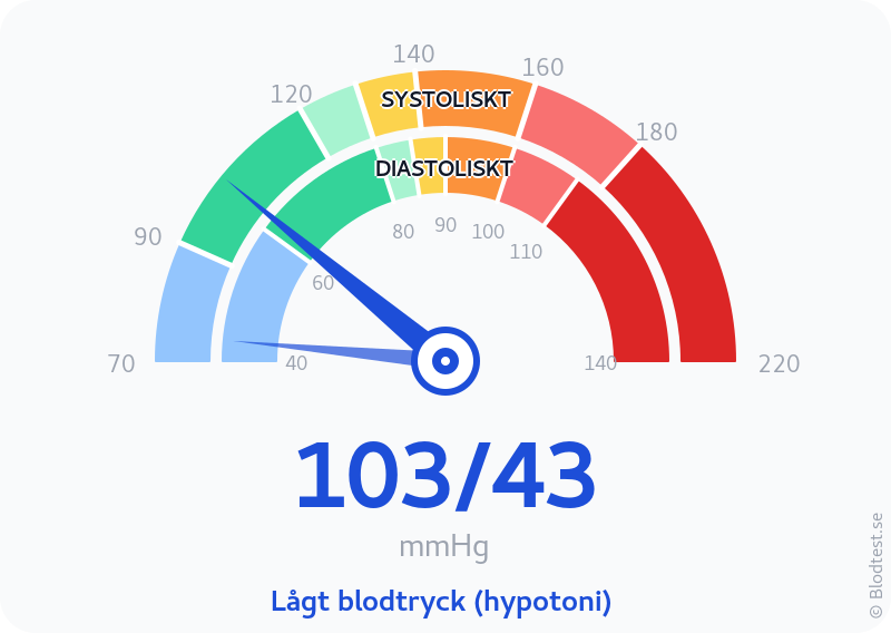 Blodtryck 103 över 43 – lågt blodtryck (hypotoni) – visuell mätare