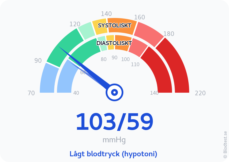 Blodtryck 103 över 59 – lågt blodtryck (hypotoni) – visuell mätare