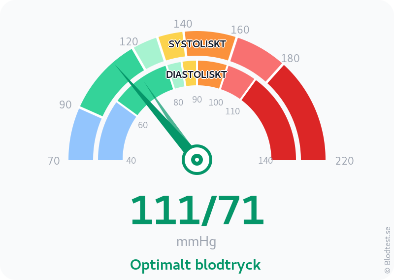 Blodtryck 111 över 71 – optimalt blodtryck – visuell mätare