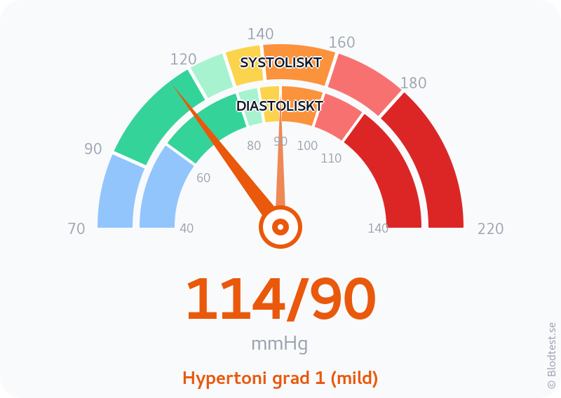 Blodtryck 114 över 90 – hypertoni grad 1 (mild) – visuell mätare