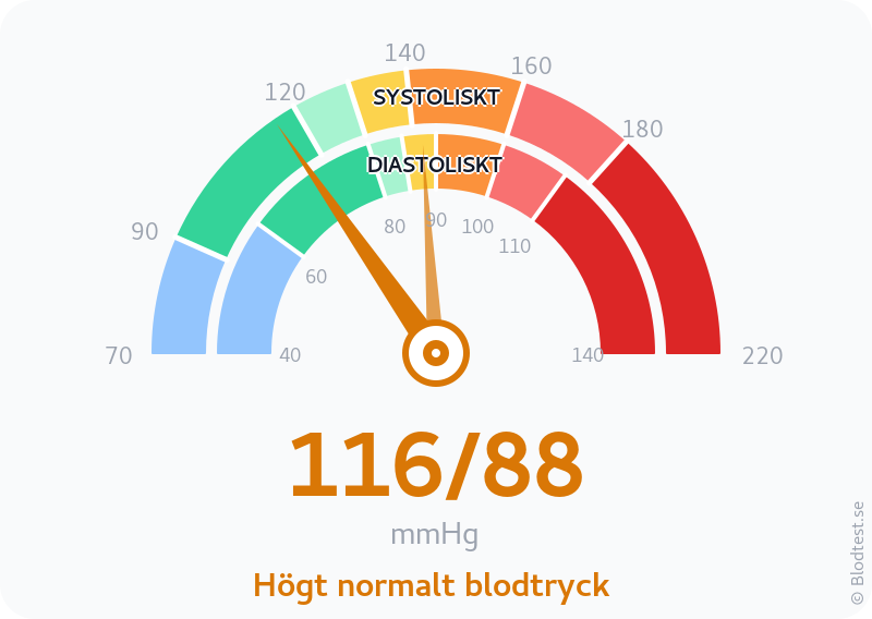 Blodtryck 116 över 88 – högt normalt blodtryck – visuell mätare