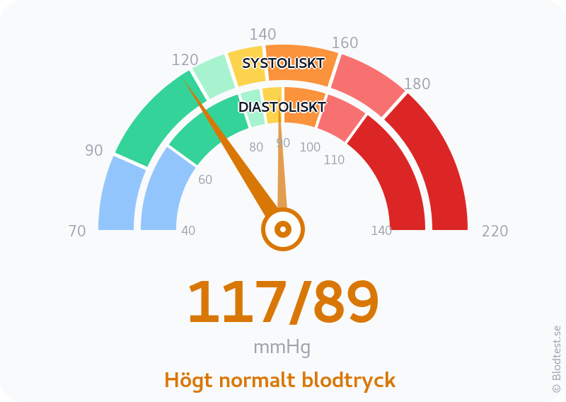 Blodtryck 117 över 89 – högt normalt blodtryck – visuell mätare