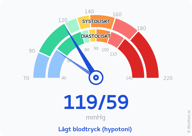 Blodtryck 119 över 59 – lågt blodtryck (hypotoni) – visuell mätare