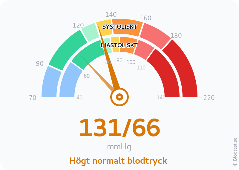 Blodtryck 131 över 66 – högt normalt blodtryck – visuell mätare