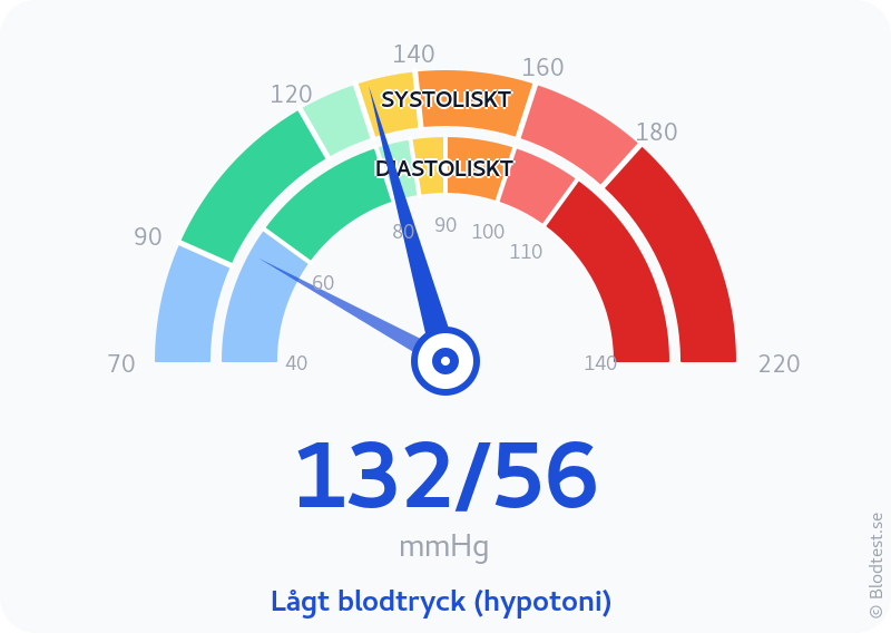 Blodtryck 132 över 56 – lågt blodtryck (hypotoni) – visuell mätare
