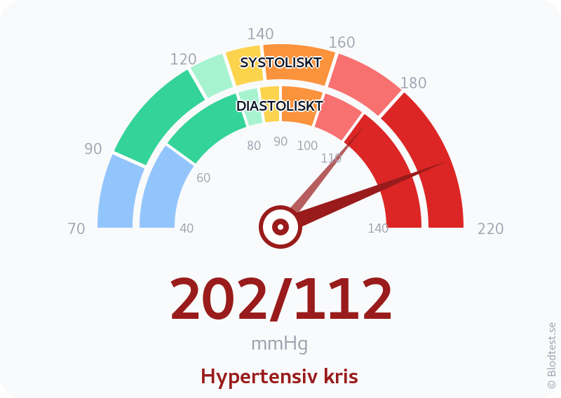 Blodtryck 202 över 112 – hypertensiv kris – visuell mätare