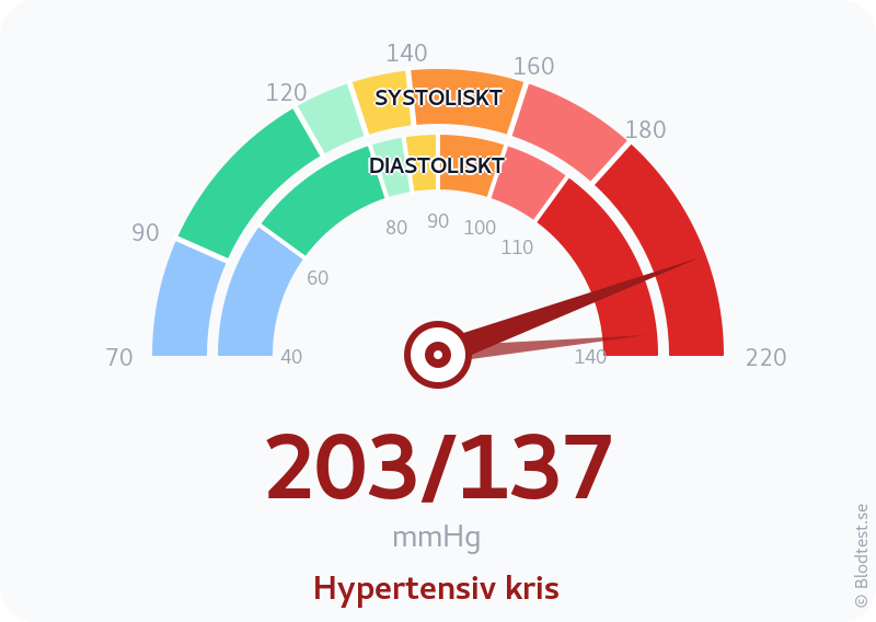 Blodtryck 203 över 137 – hypertensiv kris – visuell mätare