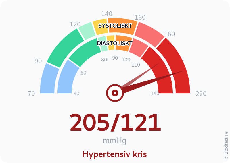 Blodtryck 205 över 121 – hypertensiv kris – visuell mätare