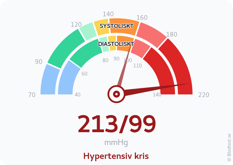 Blodtryck 213 över 99 – hypertensiv kris – visuell mätare