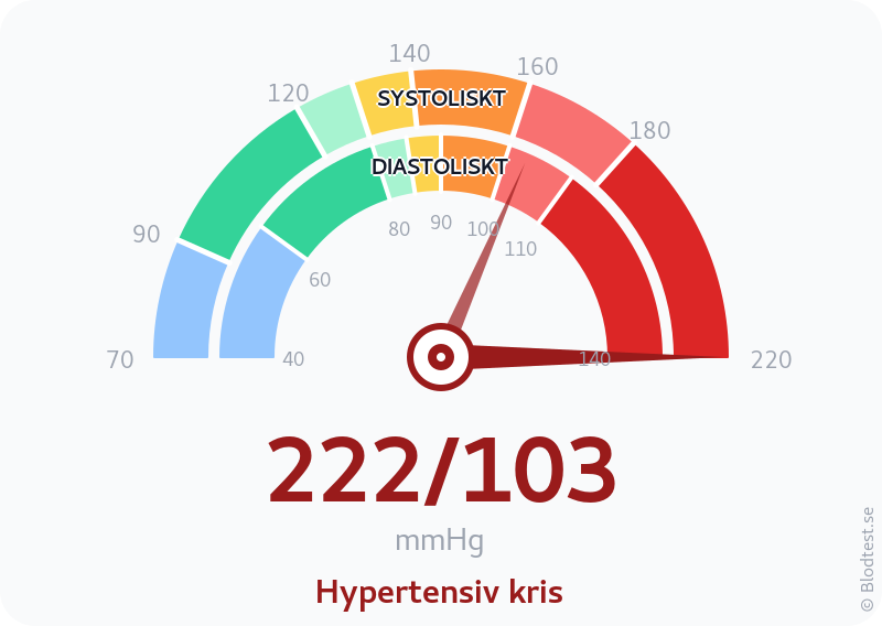 Blodtryck 222 över 103 – hypertensiv kris – visuell mätare