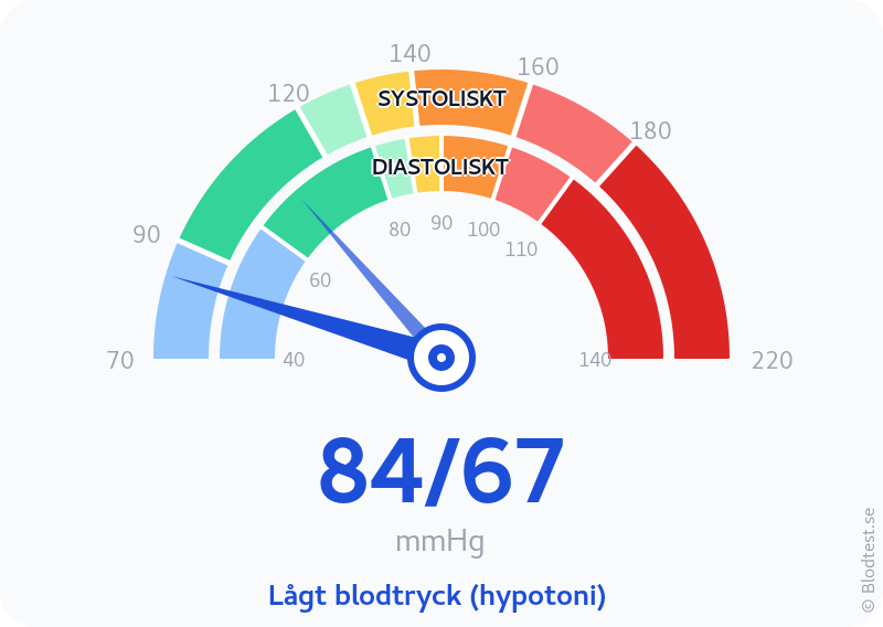 Blodtryck 84 över 67 – lågt blodtryck (hypotoni) – visuell mätare