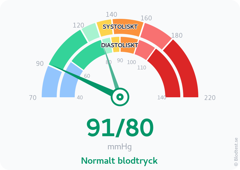 Blodtryck 91 över 80 – normalt blodtryck – visuell mätare