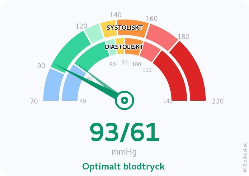 Blodtryck 93 över 61 – optimalt blodtryck – visuell mätare