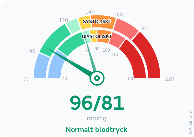 Blodtryck 96 över 81 – normalt blodtryck – visuell mätare