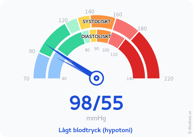 Blodtryck 98 över 55 – lågt blodtryck (hypotoni) – visuell mätare