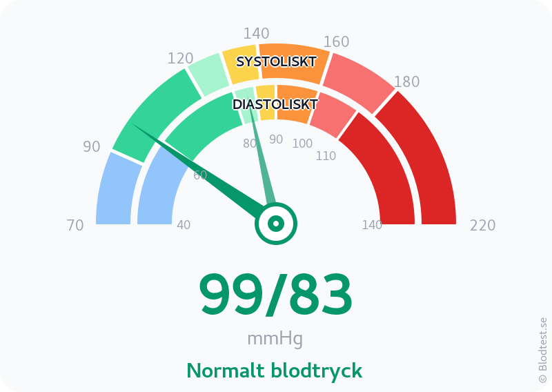Blodtryck 99 över 83 – normalt blodtryck – visuell mätare