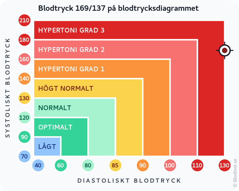 Blodtryck 169 över 137 – hypertensiv kris – klassificeringsdiagram med systoliskt och diastoliskt värde